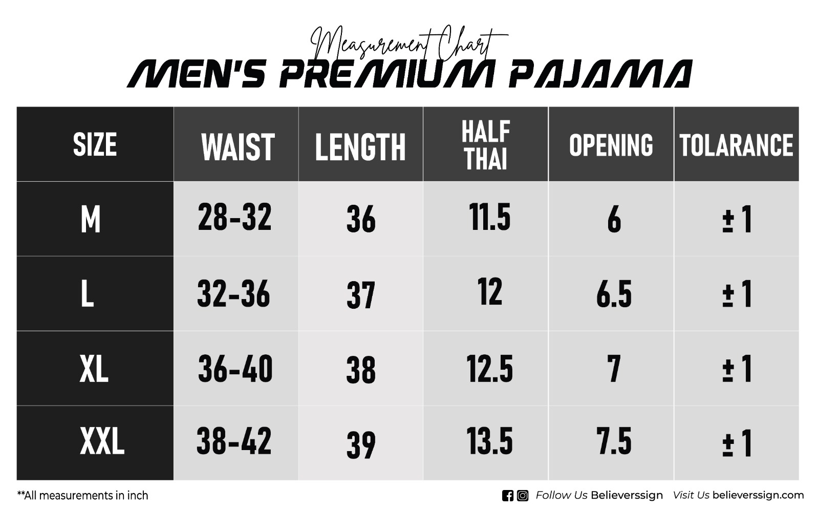 Size chart