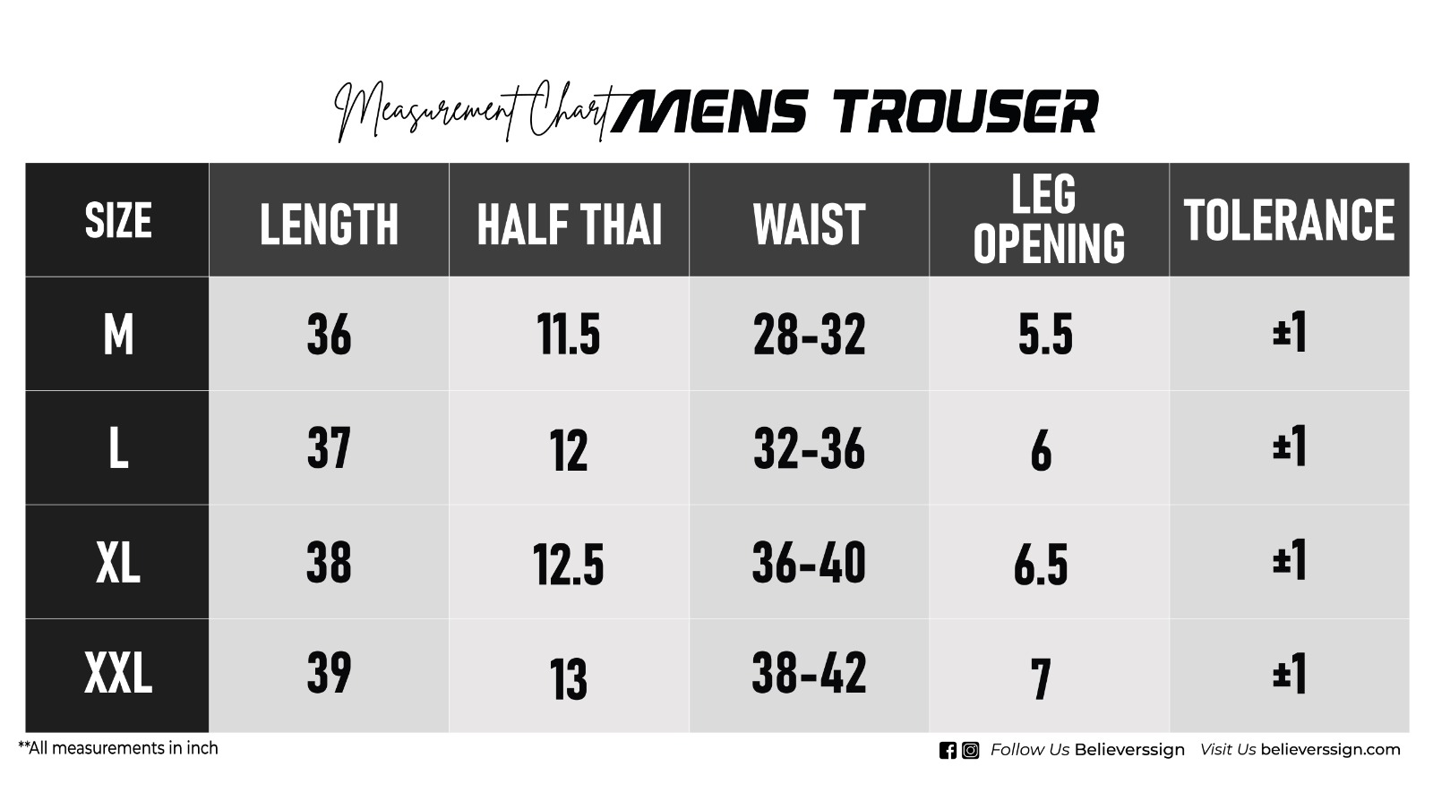 Size chart